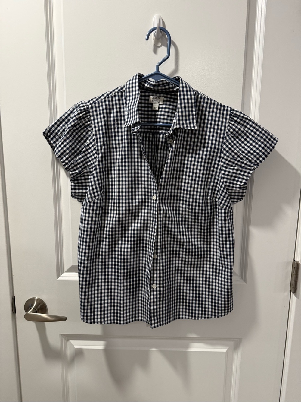 J. Crew Navy and White Gingham Short-Sleeve Button-Down Shirt